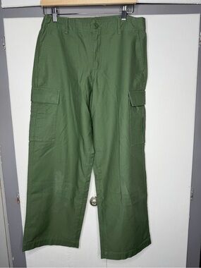 Uniqlo Women Wide Straight Cargo Pants Size Large green relaxed baggy